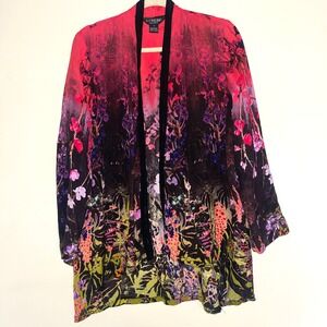 Vintage Citron Santa Monica 100% Silk Mid Length Kimono Red/Black/Multi